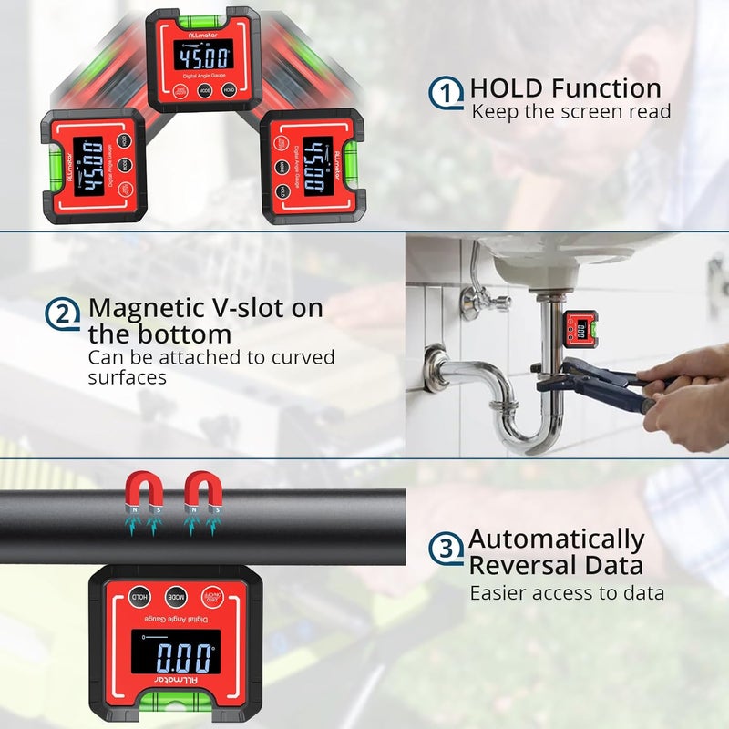 ALLmeter Store Digital Angle Finder Magnetic ±0.1° Accuracy - Professional Woodworking Table Saw Inclinometer with IP52 Protection & Bubble Level - Image 2